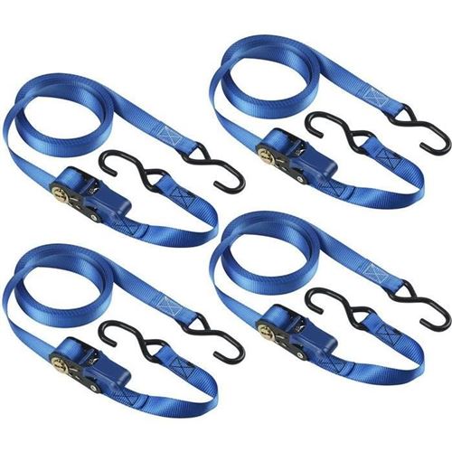 Kit de 4 sangles d'arrimage 4367EURDAT avec crochets et cliquet - 5 m x 25 mm - Bleu