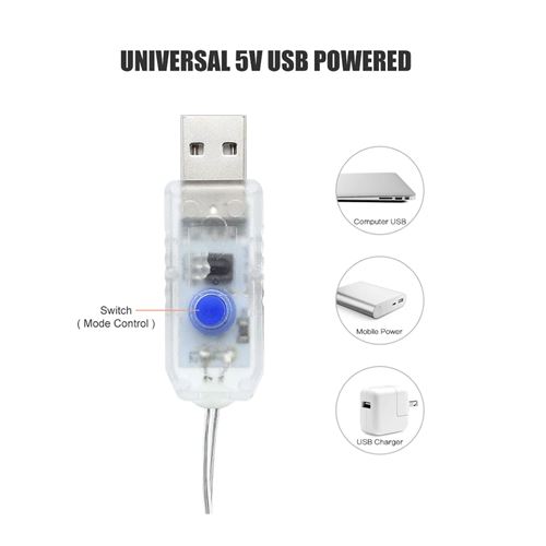 Rideau LED RVB USB télécommandé à luminosité variable et 8 modes