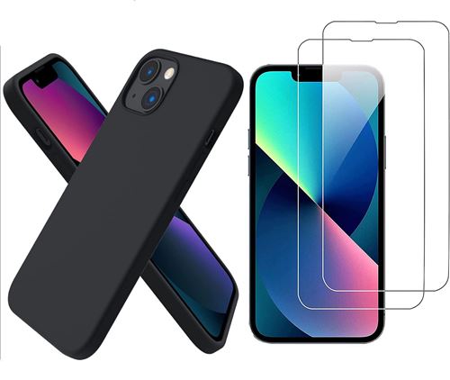 Coque Pour iPhone 13 Silicone Noir + 2 Verres Trempes Little Boutik®