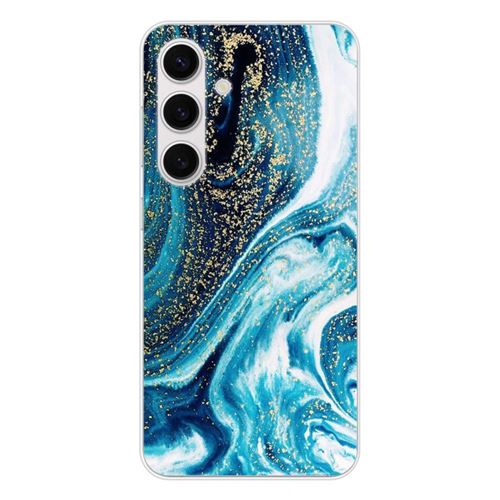 Coque en silicone - Compatible Samsung Galaxy S25 - design marbre bleu paillete
