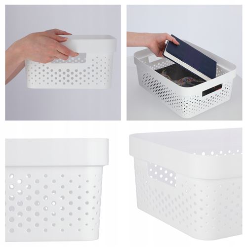 CURVER Infinity - Panier Rangement 11L 100% Recyclé - Blanc, Empilable & Emboîtable Multi-Usages