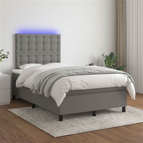 vidaXL Sommier tapissier et matelas et LED Gris foncé 120x200 cm Tissu