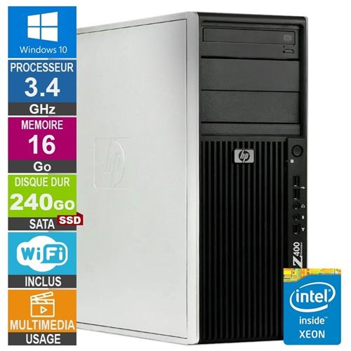 HP Z400 W3565 3.46Ghz 16Go/240Go SSD Quadro 600 WiFi W10