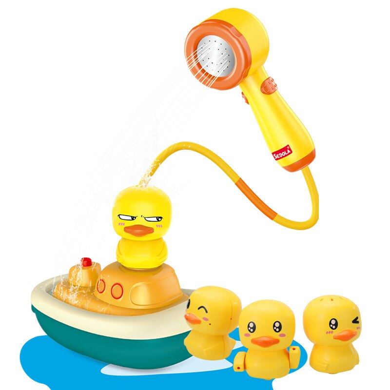 CUTE STONE - Jouets de bain pour bébé lapin avec 2 têtes de douche, jouet de bain à eau électrique avec batterie rechargeable, animaux flottants à gicler, canard à remonter à pile
