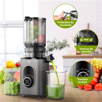 Extracteur De Jus AOBOSI 250W-Extracteur De Jus De Fruits Et Légumes Avec Un Diamètre De 103MM Et 2 Filtres Sans Métal-1.2L Extracteur Jus Avec 2 Brevets Et 40 Minutes De Protection Thermique