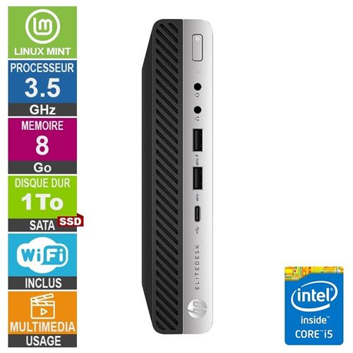 HP 600 G4 Mini i5-8500T 3.50Ghz 8Go/1To SSD WiFi Linux Mint