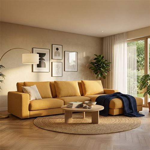Canap&eacute; Tissu Angle Droit Jaune Venezia - 5 Places