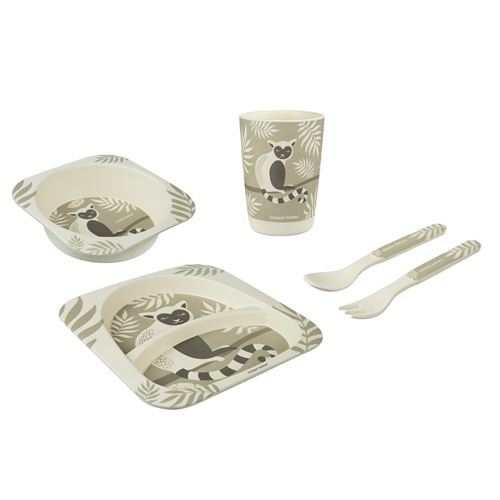 BAMBOO Set de repas en bambou vaisselle 5 pièces motif lémurien