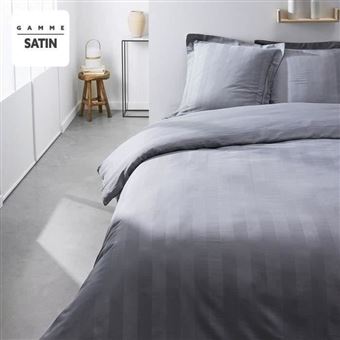 Parure de lit Prestige - 240 x 260 cm - 2 personnes - 100% Satin de coton - Acier