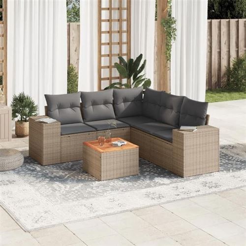 Non Communiqué Beige Vidaxl Salon De Jardin Modulable - Lot De 6 Pièces - Rotin - 5 Personnes - 1 Table Fixe, 2 Canapés