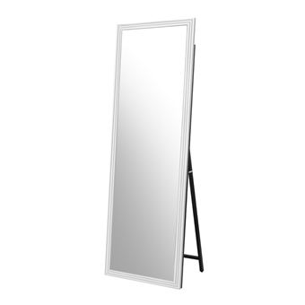 Miroirs,OMOZUN,miroir plein-corps carré en bois massif blanc,160 × 50 cm,cadre carré en bois à gradins,image haute définition sans distorsion,support stable et anti-vibration - 1