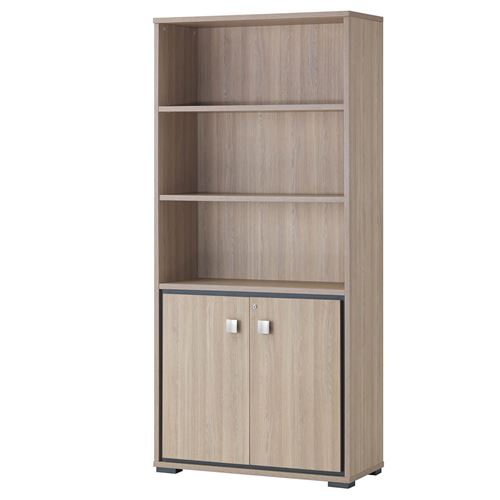 LYDIA - Meuble Etagère 2 Portes 3 Niches Aspect Bois - Altobuy