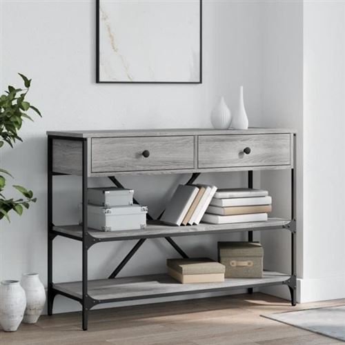 VIDAXL - Table Console - Bois - Gris - Avec Tiroirs et Étagères - Image 3