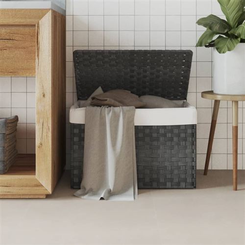 vidaXL Panier à linge avec couvercle gris 55,5x35x34 cm résine tressée