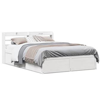 vidaXL Cadre de lit et tête de lit blanc 140x190 cm bois de pin massif, meuble de chambre à coucher, sommier, lit en bois, 3307096 - 1