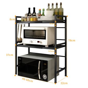 Support pour micro-onde étagère rangement de cuisine - 3 crochets offertes  - Noir - Accessoire de cuisine - Achat & prix