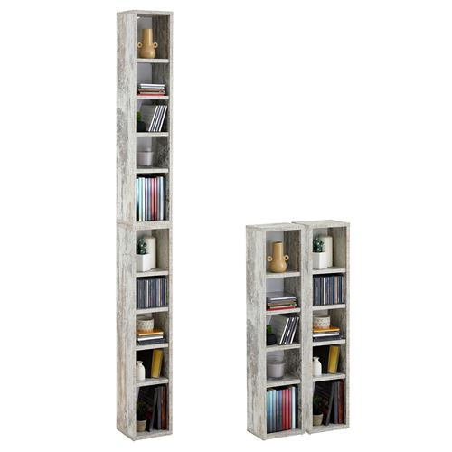 Etagères modulables MUSIQUE pour CD et DVD, lot de 2 meubles de rangement en colonne avec 10 compartiments, en mélaminé shabby chic