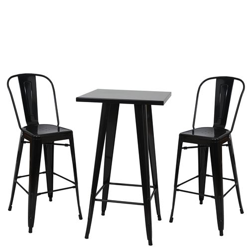 Ensemble de 1x table haute + 2x tabouret de bar hwc-a73, m&eacute;tal ~ noir