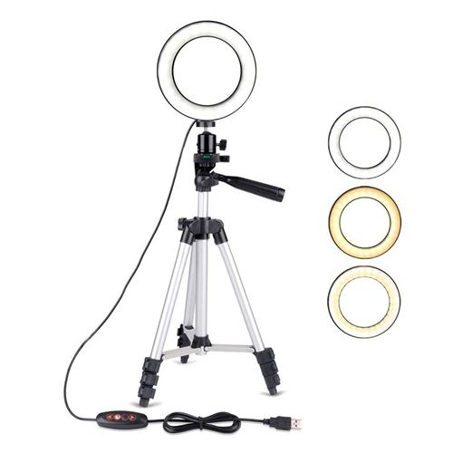 Anneau lumineux 5.7IN avec support dimmable 5500K ， pour téléphone de maquillage d'appareil photo