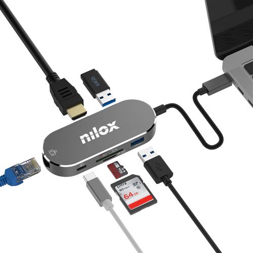 Adaptateur Universel USB-C Multifonction HDMI/Lecteur SD/Micro SD USB/LAN Charge PD [Classe énergétique A+]