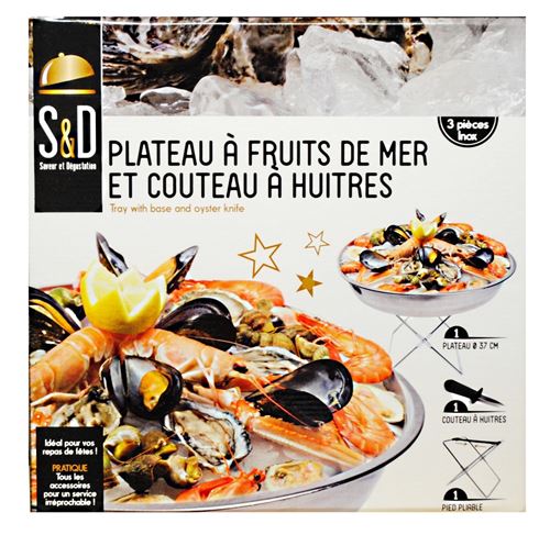 Générique Plateau A Fruits De Mer Et Couteau A Huitre Pied Pliable 3 Pieces Inox Ustensile Cuisine