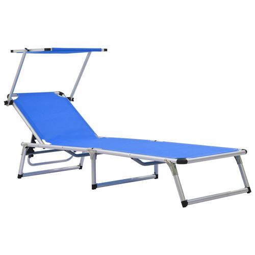 VidaXL Chaise longue pliable avec toit Aluminium et textilène Bleu