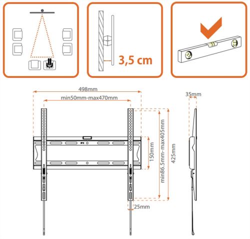 Support Mural pour Écran Plat Metronic Support TV Fixe pour TV 42 à 55" (106 à 140 Cm)