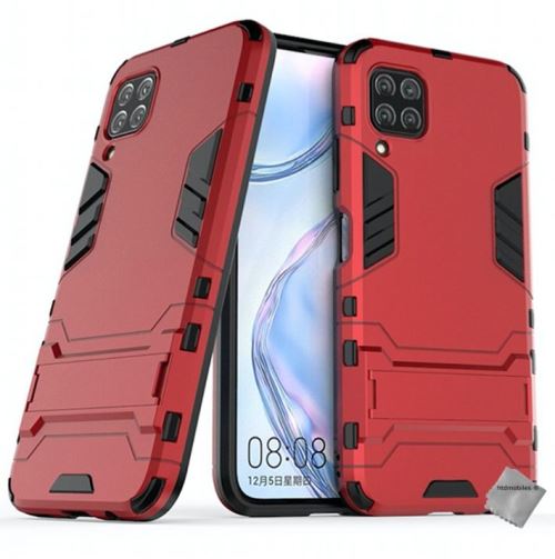 Coque rigide anti choc pour Huawei P40 Lite avec verre trempe - ROUGE