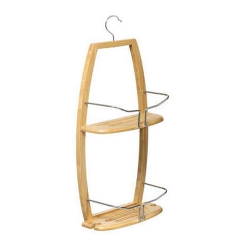 Serviteur de douche - A suspendre - Etagère en bambou et métal chromé - Module de rangement