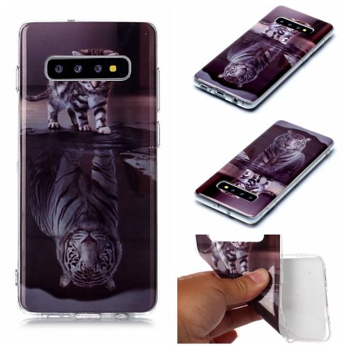 Coque en TPU impression de modèle chat et reflet dans l'eau pour votre Samsung Galaxy S10 Plus