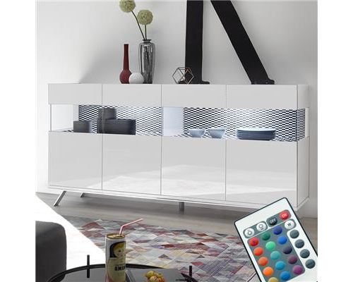 Bahut 4 portes LED blanc et noir design CASTELLI 3 - L 184 x P 50 x H 101 cm