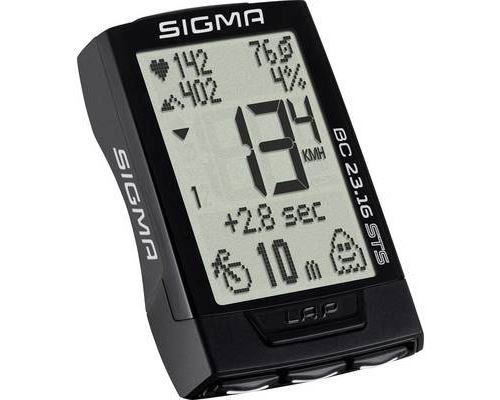 Compteur de vélo sans fil Sigma BC 23.16 STS transmission codée avec ceinture cardiofréquencemètre pectorale, avec capteur de pédalage