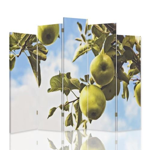 Feeby Paravent d'intérieur 5 panneaux irréguliers deux faces Diviseur de pièce déco, Pommes vertes Branche 180x180 cm