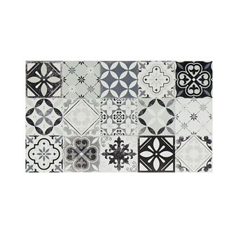 tapis de cuisine en vinyle effet carreaux de ciment mosai 49 5x83 cm noir et blanc achat prix fnac