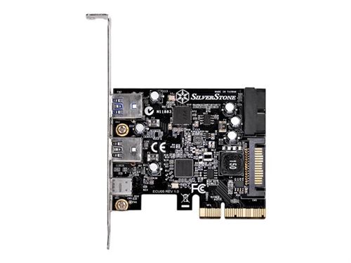 SilverStone ECU05 - Adaptateur USB - PCIe 2.0 x2 profil bas - USB-C 3.1 x 1 + USB 3.0 x 2 + USB 3.0 (interne) x 2