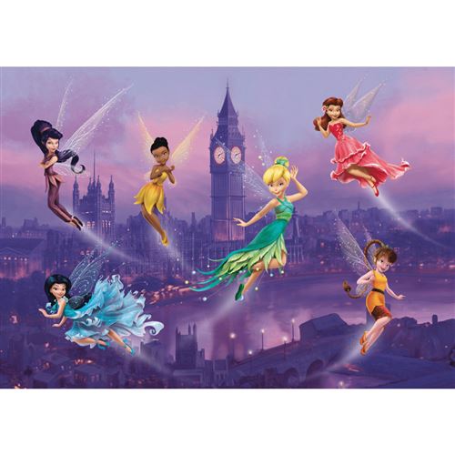 Poster intiss&eacute; xxl - f&eacute;e clochette disney et ses amies &agrave; londres - 255 cm x 180 cm