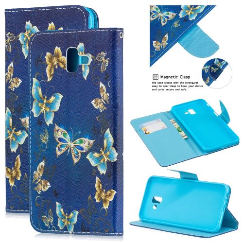 Etui en PU impression de motifs papillons bleus pour votre Samsung Galaxy J6 Plus
