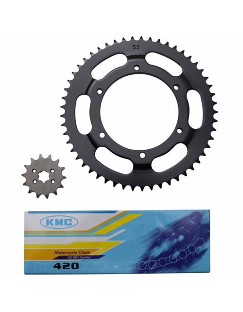 Kit chaine adaptable derbi 50 gpr 1997+2003 420 14x53 (alesage 108mm + deport) (demultiplication origine) -p2r-