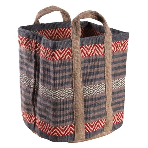 Aubry Gaspard - Corbeille en toile de jute épaisse Afriqua taupe et rouge