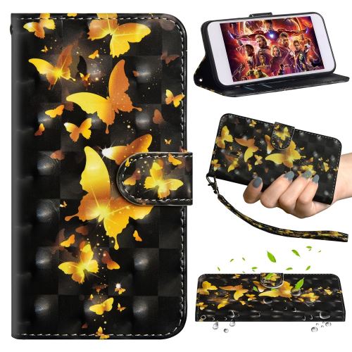 Etui en PU Décoration par points lumineux papillons dorés pour votre Samsung Galaxy A70