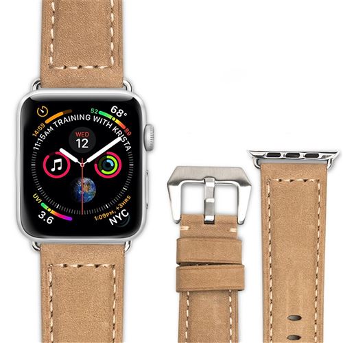 Bracelet en cuir véritable kaki pour votre Apple Watch Series 4 40mm/Series 3/2/1 38mm