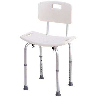 Chaise De Douche Réglable HOMCOM - Hauteur 39 à 52 Cm, Support 135 Kg - Ergonomique Et Antidérapante - Blanche
