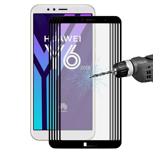 Protecteur écran en verre trempé 5pcs/set bord d'arc 2.5D de taille normale noir pour votre Huawei Y6/Honor 7A