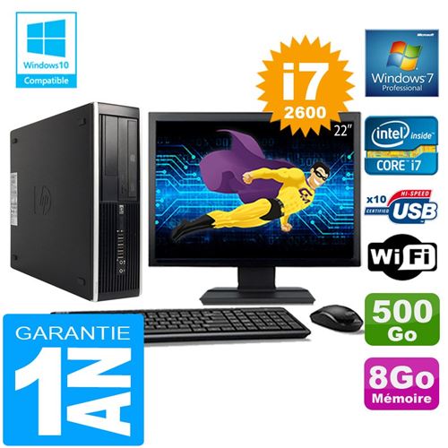 Pc hp compaq 8300 sff core i7-2600 ram 8go disque 500 go wifi w7 ecran 22'