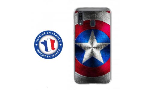 Coque souple pour Samsung Galaxy A20 avec impression Motifs bouclier étoilé aux couleurs de l'Amériq