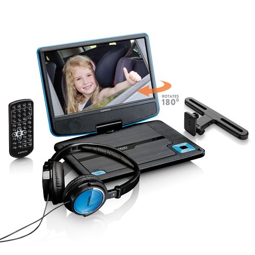 Lecteur DVD portable de 9 avec casque/USB et dispositif de suspension Lenco DVP-910BU Noir-Bleu