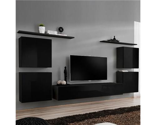 Meuble tv mural noir DONATELLO 4-L 320 x P 40 x H 150 cm- Noir