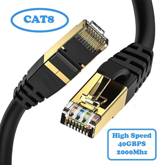 IBRA CAT8 Ethernet Gigabit LAN câble réseau (RJ45) SSTP 40Gbps 2000Mhz - Rond Noir 30M