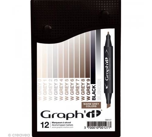 Set 12 Marqueurs à alcool Graph'it - Warm Greys colors - Graph it