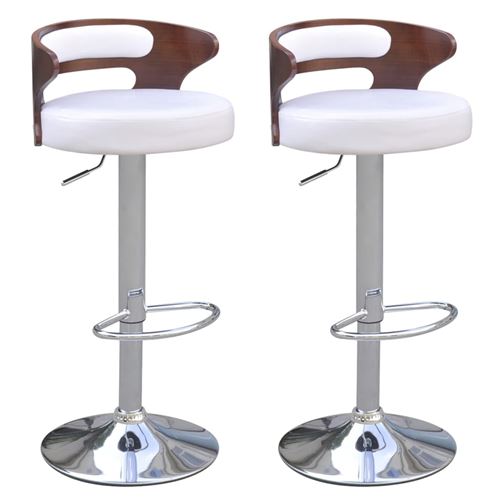 vidaXL Tabouret de bar 2pcs avec cadre en bois Cuir synthétique Blanc